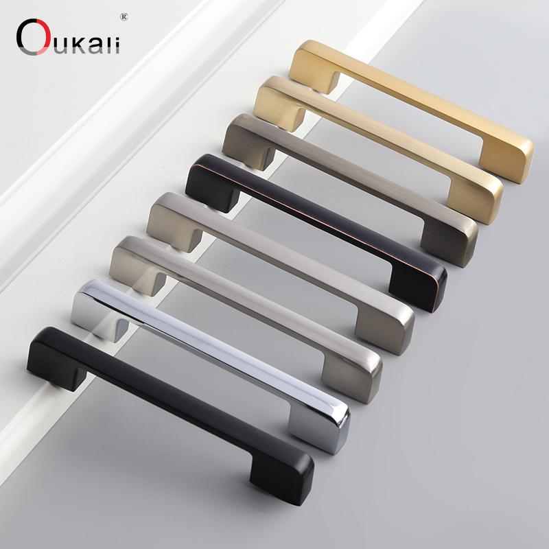 Oukali  New Design Zinc Alloy Pulls 96 128 192mm Home Furniture Hardware Kitchen Cabinet Dresser Drawer Door Pull Handles