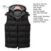 Men Vest Coat Hooded Drawstring Sleeveless Zipper Placket Waistcoat with Pockets Solid Color Thickened Quilted Vest Coat