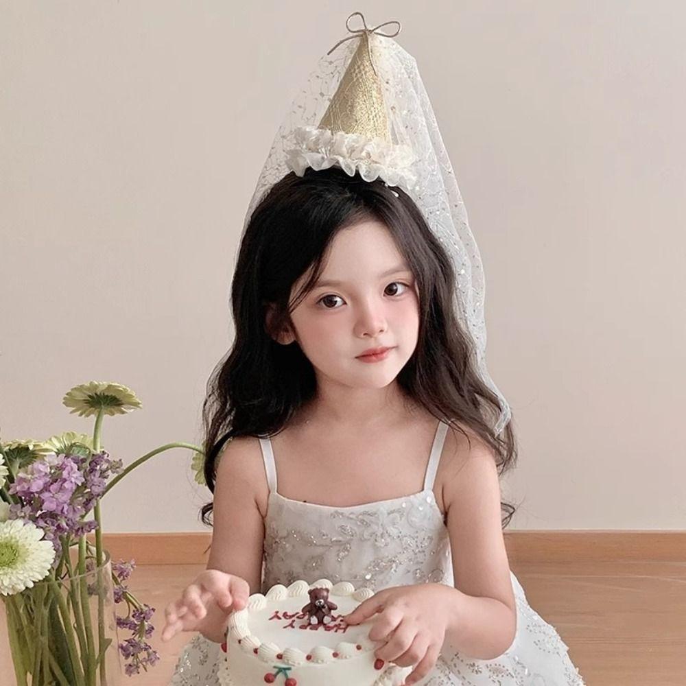 Acrylic Birthday Party Hat Mesh Princess Hair Accessory Sweet Party Hair Hoop Girls