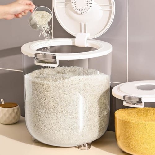 Rice Storage Container, Rice Storage Box, Holds 5kg-15kg of Rice, Secure Lock, Airtight, Refrigerator Storage Tank for Flour, Snacks, Sugar, Kitchen S