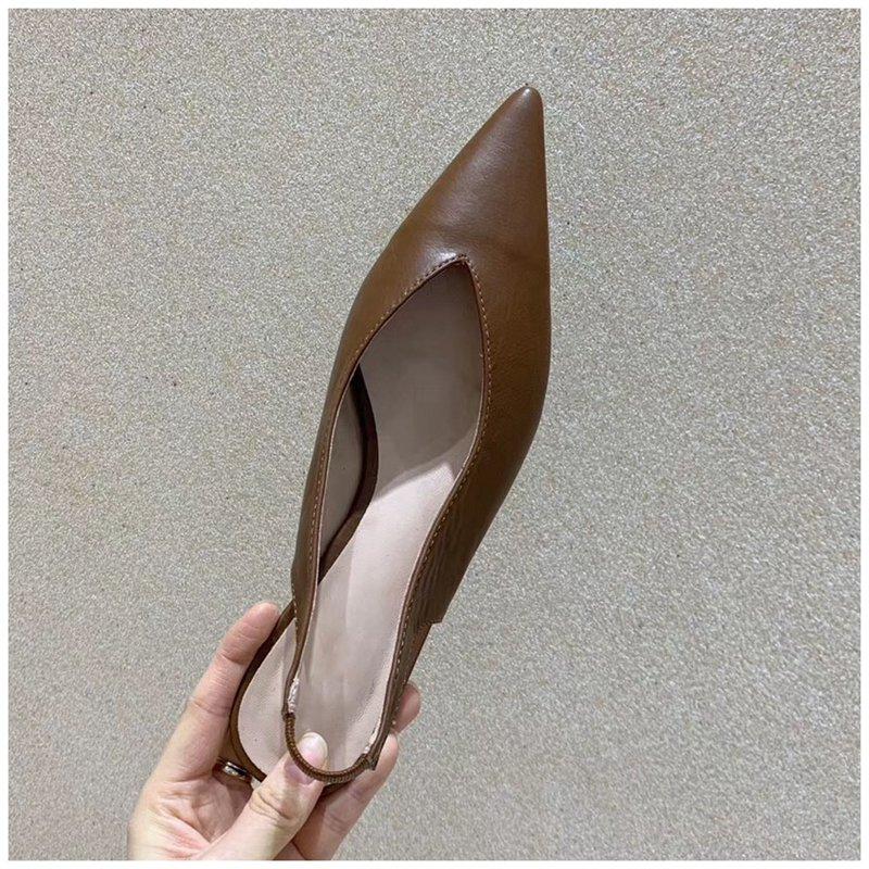 Fashion SUOJIALUN Fashion Brand Sandals Mules Women Shallow Mouth Pointed Toe Shoes Low Heel Slip On Slides Slipper Shoes