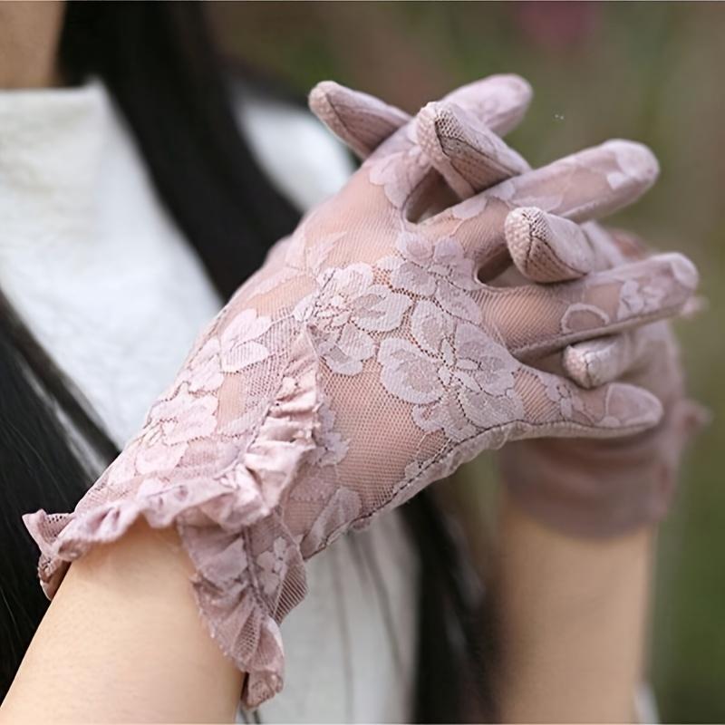 Elegante Spitzenhandschuhe - Dünne Spitzen-Sonnenschutz-Touchscreen-Atmungsaktive Kurze Fahrhandschuhe für Damen