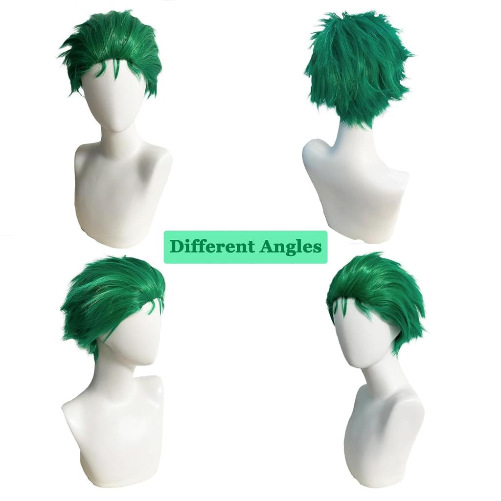 Green Spiky Short Wig Layered Wig for Men for Anime Cospaly Costume Staight Synthetic Wig for Christmas Halloween Event
