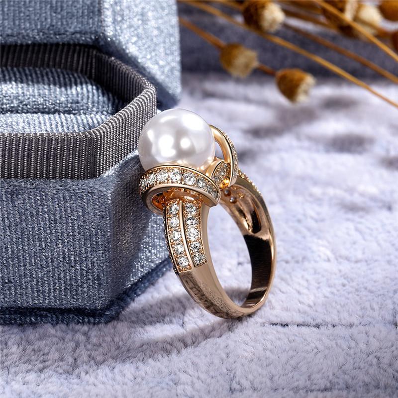 925 Sterling Silver Pearl Gold Color Wedding Rings Women Shiny CZ Romantic Marriage Ceremony Party Ring Fashion Accessories