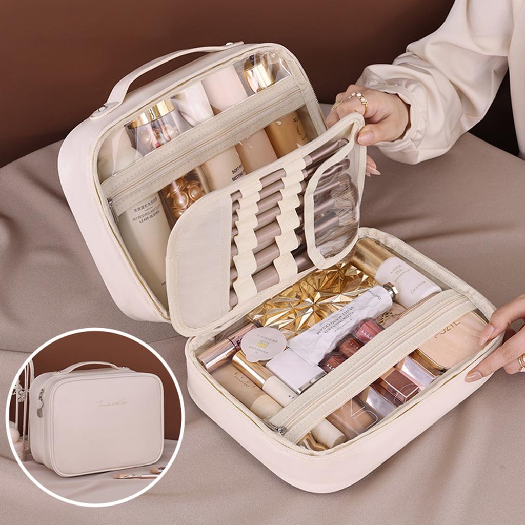 Three in One Makeup Bag For Women PU Leather Portable Organizer Bag Travel Cosmetic Brush Toiletries Storage Bags