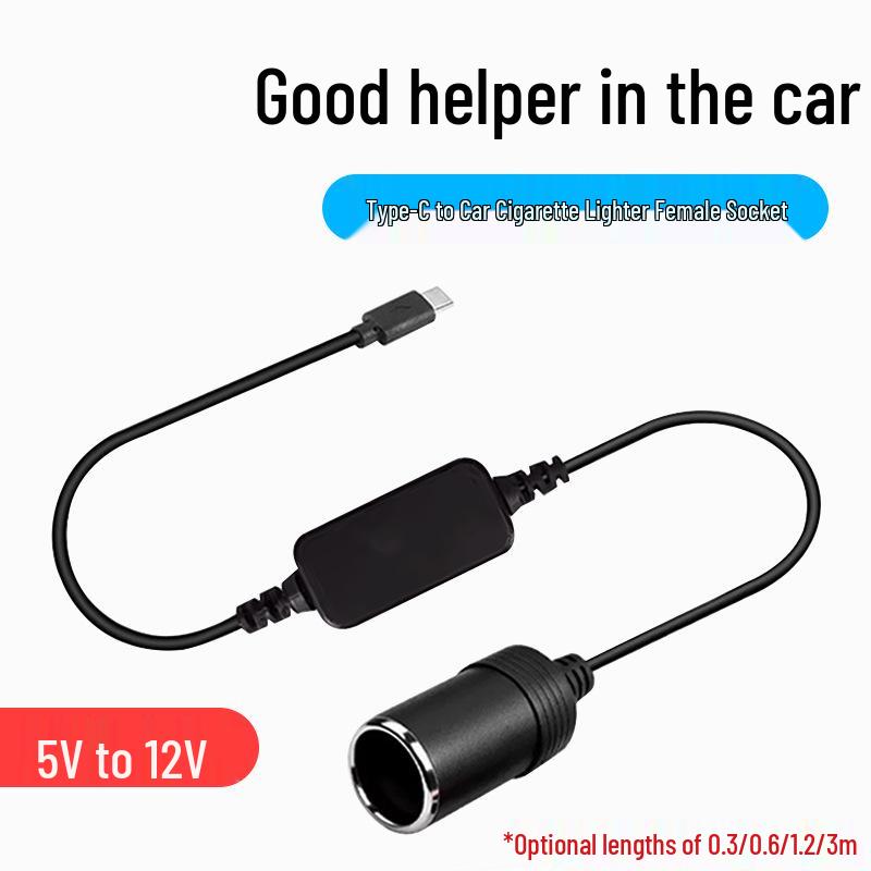 5V to 12V Type-C Car Cigarette Lighter Female Socket Charger for Dash Cam & Air Purifier.