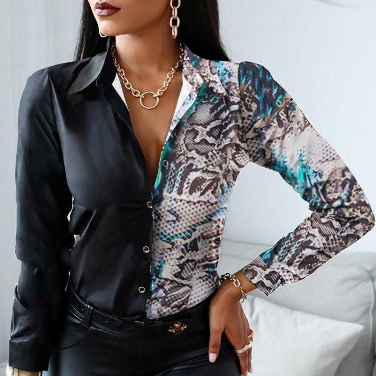 Casual Button Up Leopard Print Long Sleeve Office Shirt Tops Turn Down Collar Women Blouse Fashion 18972