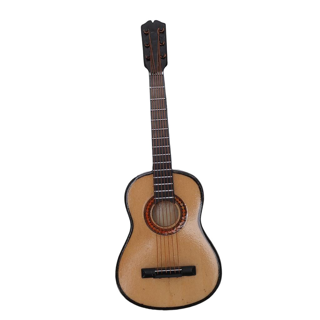 Miniature Guitar Wooden Tiny Decorative Model with Stand Mini Music Ornament Home Decoration Dollhouse Display