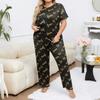 European and American Style Women’s Spring and Summer Pajama Set Plus Size Heart Print Short Sleeve Top and Long Pants Comfortable Loungewear
