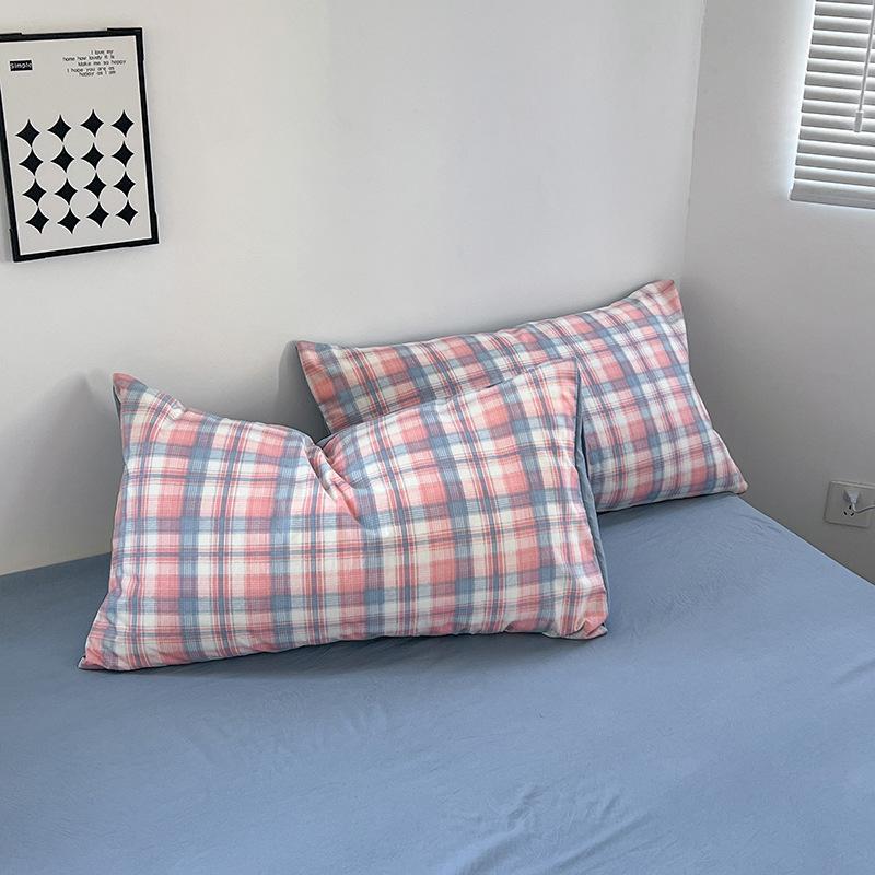 Washed Skin-friendly Bedding Set Sheet Pillowcase Quilt Cover Lattice