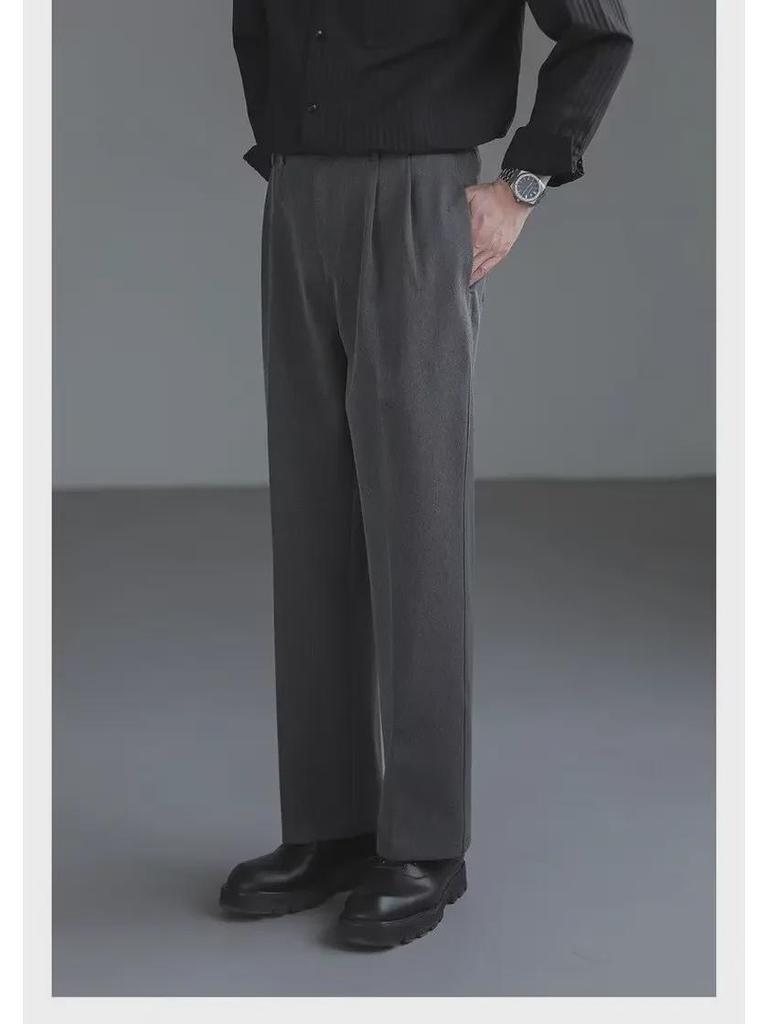Men's Korean Style Wide-Leg Suit Pants - Trendy, Loose, Handsome, and Straight-Leg Design