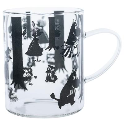 Takasaka International Japan Moomin Glass Mug, Microwaveable, Heat-Resistant, Straight Mug with Wood Pattern, Clear, 290ml (MM-G29-001)