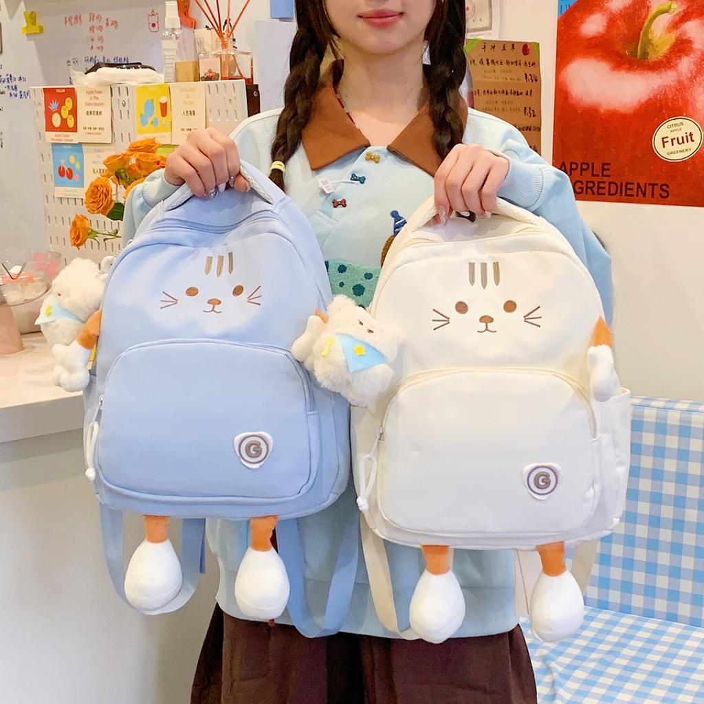 Schoolbag cute cartoon cat backpack female student schoolbag large capacity plush doll backpack girl heart college style
