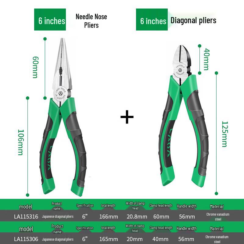 LAOA 6-inch Long Nose & Diagonal Pliers Set