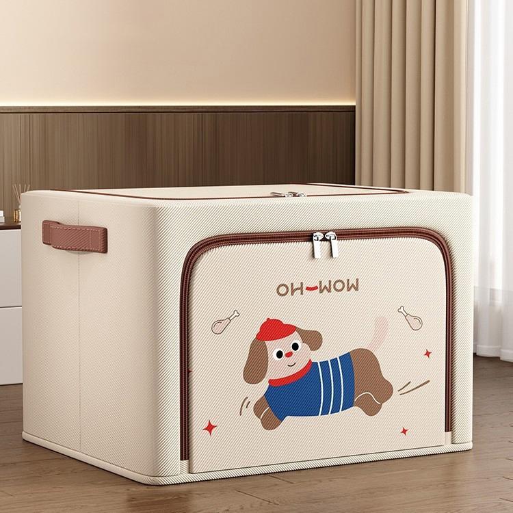 Cartoon Puppy Print Oxford Fabric Steel Frame Storage Bin, Visible Organizer for Clothes & Quilts