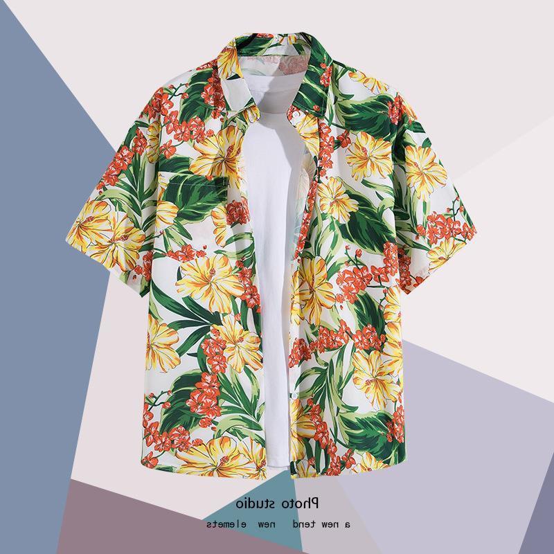 Summer Beach Floral Men'S And Women'S Thin Shirts Trendy Hawaiian Port Style Loose Tie-Dye Short-Sleeved Couple Shirts