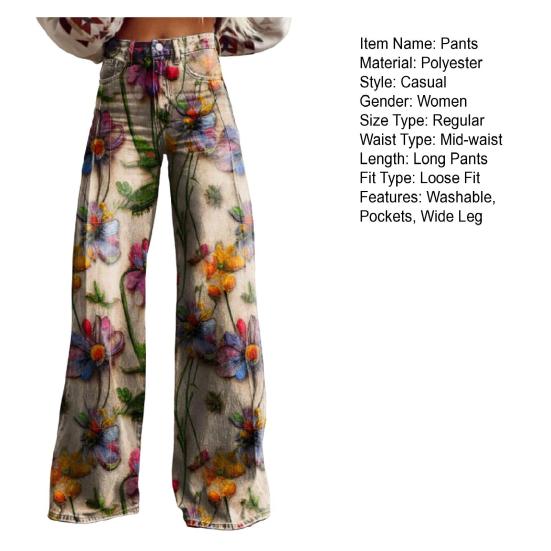 Damen Weite Freizeithose mit Taschen Lockere Passform Knopfleiste Reißverschluss Atmungsaktives Gewebe Waschbar Lichtecht Gerade Hose Streetwear