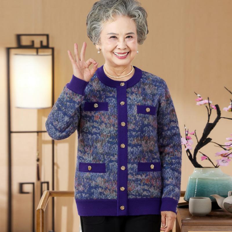 Autumn and Winter Clothes Color Cardigan Old Coat In the Elderly Mother Clothing Old Lady Velvet Warm Grandma