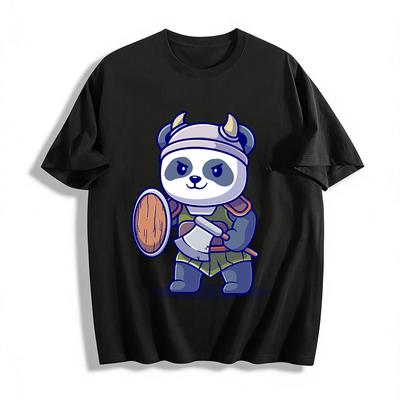 Cute Panda Warrior Printed Tshirt Kids Cool Cartoon Casual Top Pure Cotton T-shirt