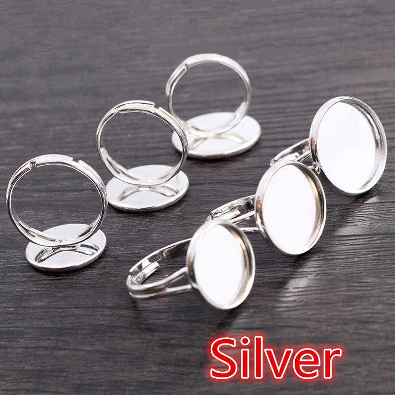 14mm-16mm-18mm 10pcs Rhodium Gold Silver Plated 8 Colors Brass Adjustable Ring Settings Blank,Fit 14-18mm Glass Cabochons Bezels