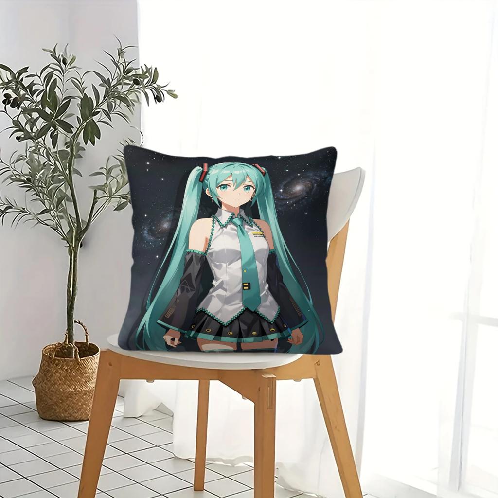 Hatsune Miku Anime Throw Pillow, 18Inch Cushion, Accent Pillow, Hd Digital Print, Includes Pillow Core For Sofa Bedroom