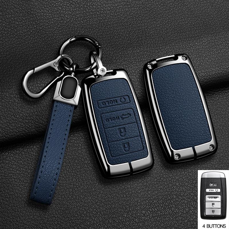 Leather+Metal Car Key Case Cover for Honda Acura RLX MDX CDX TLX-L NSX RDX Shell Fob Holder Auto Shell Fob Protector Accessories
