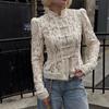 Summer New Women's Top Fashion Temperament Casual Lace Stand-up Collar Slim-fit Shirt