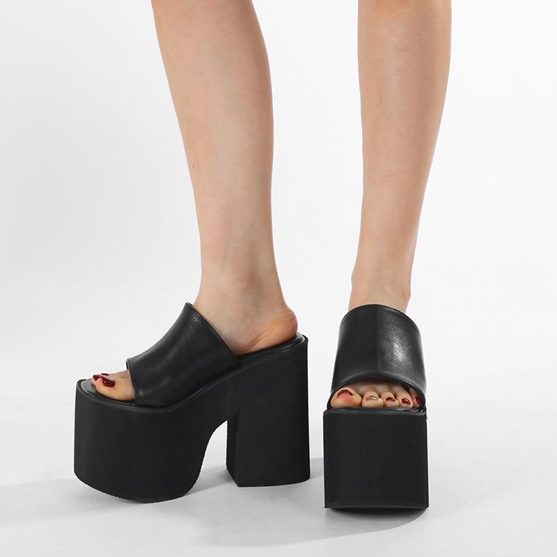 Super High Heel Waterproof Table Thick-soled Muffin Sandals Women's Summer Large Size Rivets Thick Heel Cool Slippers Fish Mouth Dew Heel