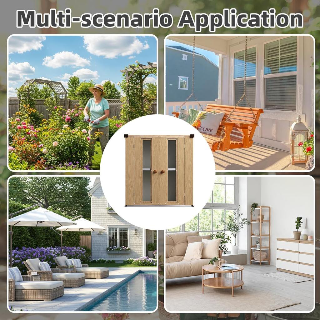 YODOLLA Outdoor Metal Vertical Storage Cabinet, Waterproof Small Tool Cupboard for Backyard Garden - Wooden