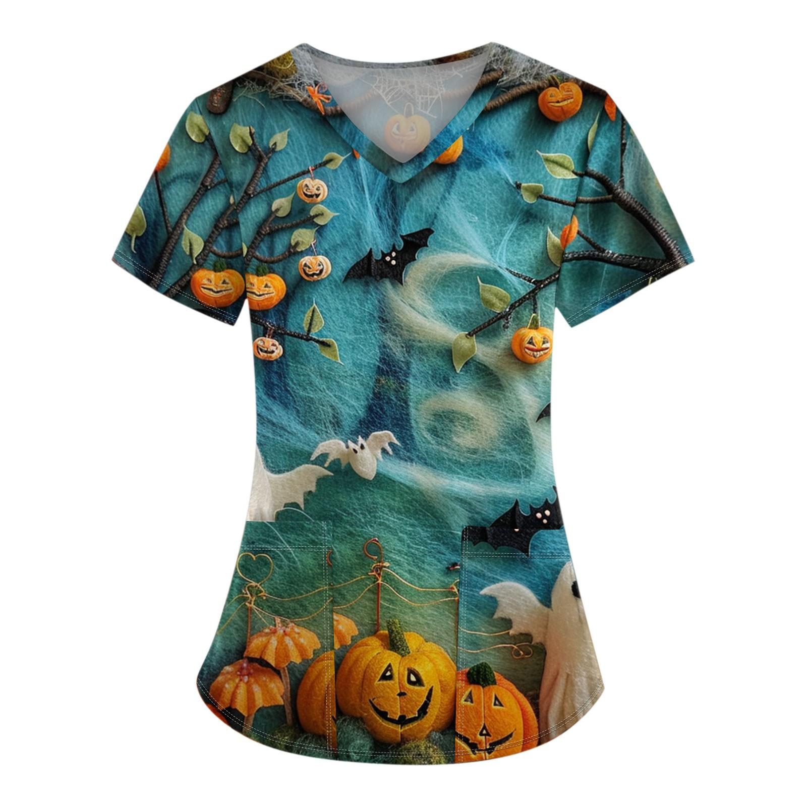 

Жіночий модний робочий одяг з V-подібним вирізом і короткими рукавами з принтованими кишенями S синій