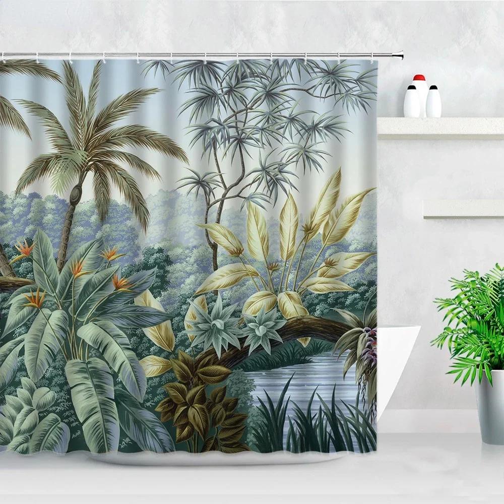 Tropical Paradise Shower Curtain, Exotic Plants & Animals, Waterproof for Bathroom Decor, Enhance Home with Nature's Beauty