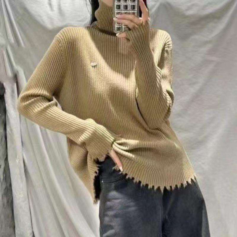 Autumn and winter new simple and versatile knitted bottoming shirt women's design sense solid color turtleneck pullover sweater inner