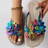 Damen Trend Flip-Flops Hausschuhe Frau Flach Urlaub Feiertag Geflochtenes Blumenmuster Offene Zehen Sandalen Schuhe Größe 43