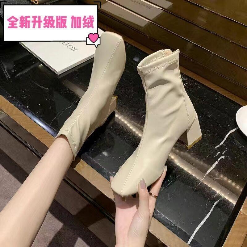 

Martin boots women s new spring and autumn single boots square head thick heel thin high heels short boots 40