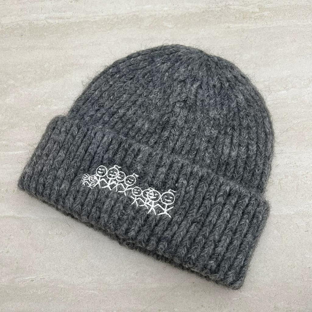 Stickman Embroidered Knit Beanie for Women, Autumn Winter Trendy Cold Hat, Slim Face, Versatile Warm Pile Wool Hat, Fits Big Head Circumference