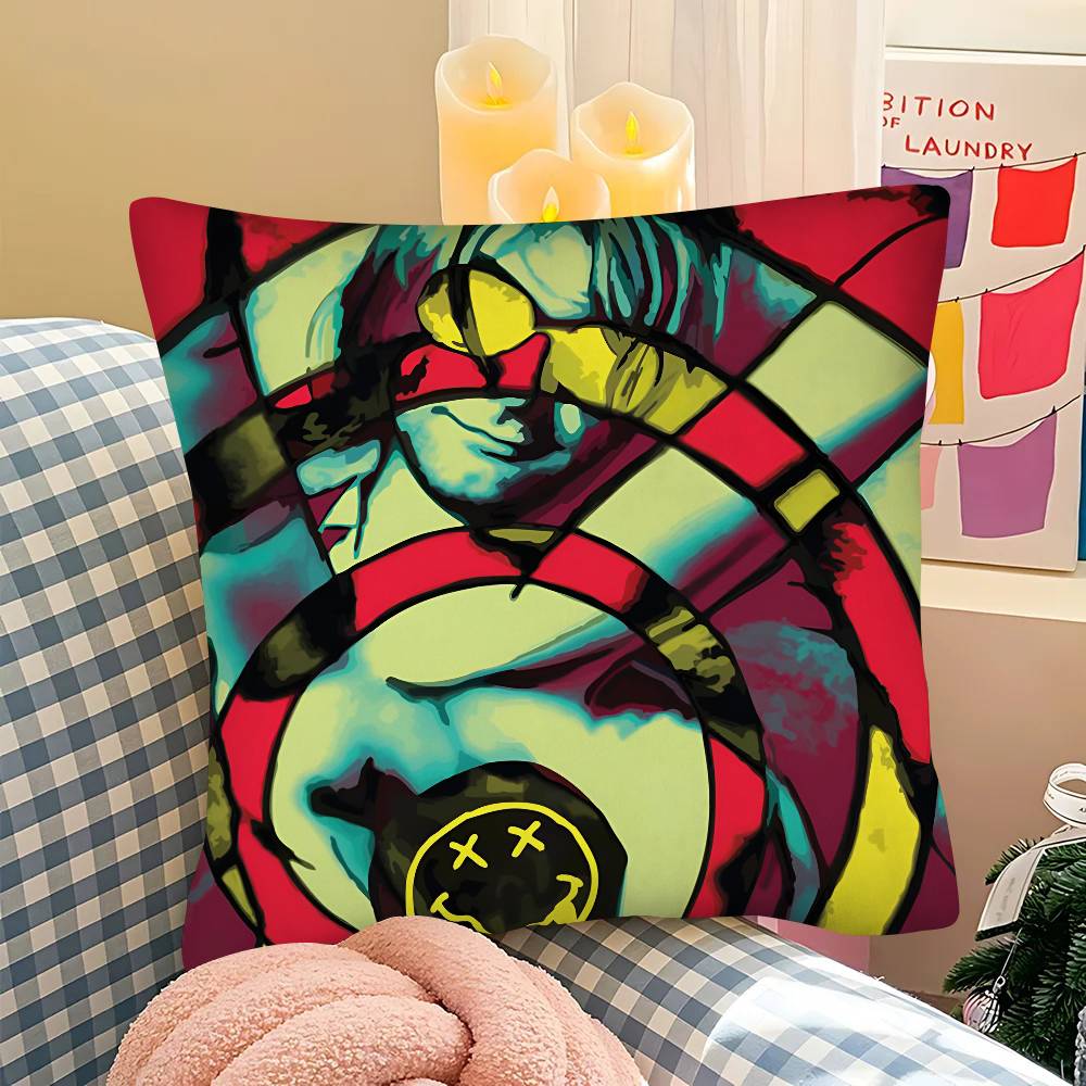Hot N-Nirvana-K-Kurt Cobain Pillow Case Square Pillow Bedroom Sofa Leisure Comfort Cushion Car Living Room Home Decoration