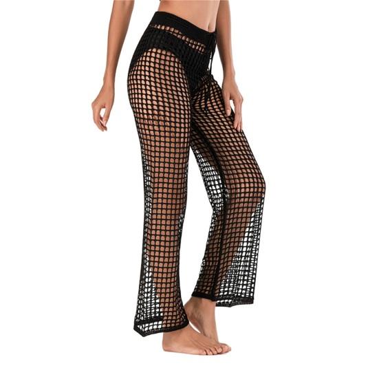 Beach Pants Sexy Hollow Out Polyester Crochet Net Women Cover Up Pants for Vacation