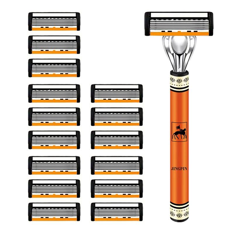 

6-слойное лезвие, мужское лезвие из нержавеющей стали, классическая бритва с промыванием водой, острое лезвие для чистого бритья