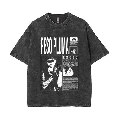 Piosenkarz Peso Pluma Exodo Album Muzyczny Trasa Vintage Spłowiony T-shirt Unisex Fani Oversize Krótki Rękaw Unisex Hip Hop Moda T-shirt