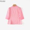 ZANZEA Women Casual Stand Collar Loose Half Sleeve Print Blouse