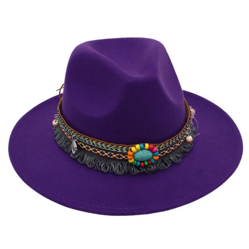 Ethnic Style Top Hat, Gem Decorated Jazz Hat, Men'S And Women'S Felt Hats, Mongolian Plush Hats, Fedora Hats Are Trendy