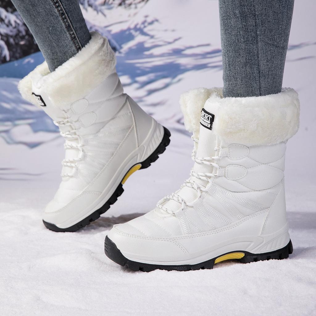 Women High-top Snow Boots Plush Warm Ankle Boots Windproof Wear-resistant Outdoor Cotton Shoes for Hiking Walking Trekking
