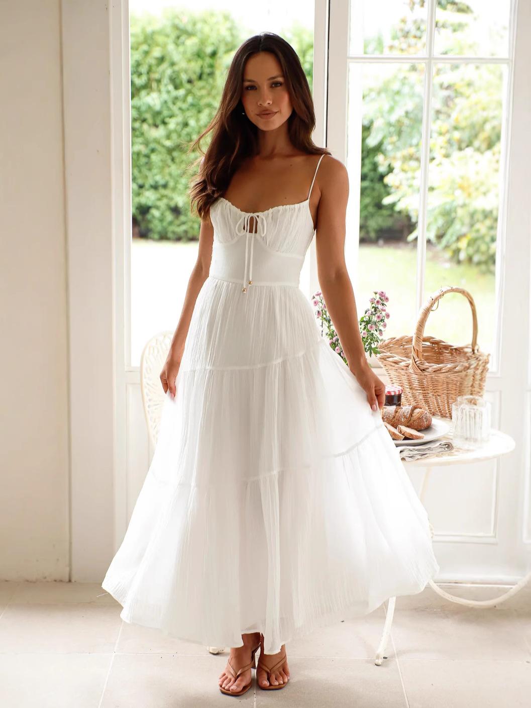 Women s Spaghetti Strap Maxi Dress Solid Color Casual Elegant Long Dress S