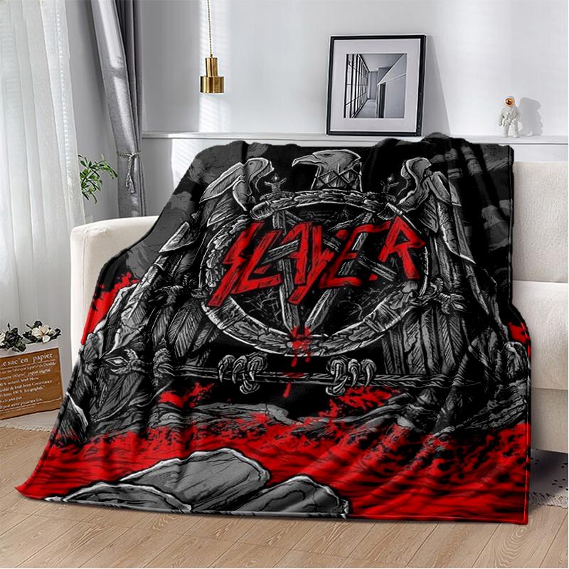 3D Retro Band Slayer Heavy Metal Rcck Sign Blanket,Soft Throw Blanket for Home Bedroom Bed Sofa Travel Cover Kid Gift 75x90cm