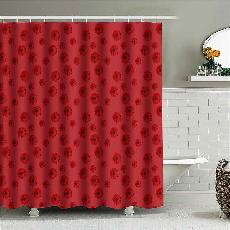 Floral Shower Curtain Red Roses Pattern Waterproof Bathroom Decor Vintage Farmhouse Rustic Home Textile Washable Liner