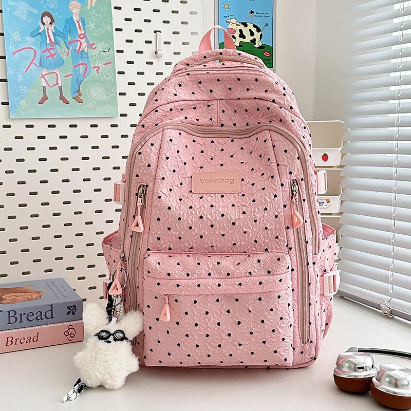 School Bag New High-value Fresh College Style Polka Dot Make-up Bag Junior High School Students Lightweight Travel Backpack