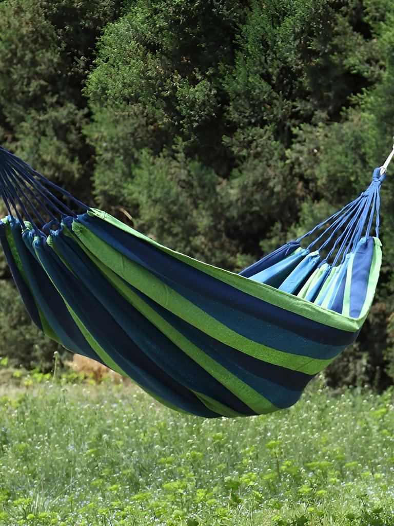 Blue 260 * 75cm outdoor camping hammock with rope, anti rollover canvas hammock, double thick hammock