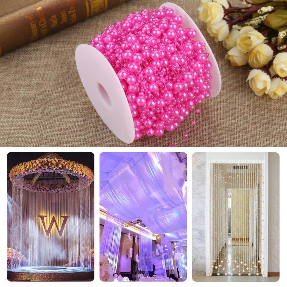 60m Roll Pearl Wire Beads 3mm+8mm Plastic Beads Pearl Garland String Beaded String Wedding Party Decoration