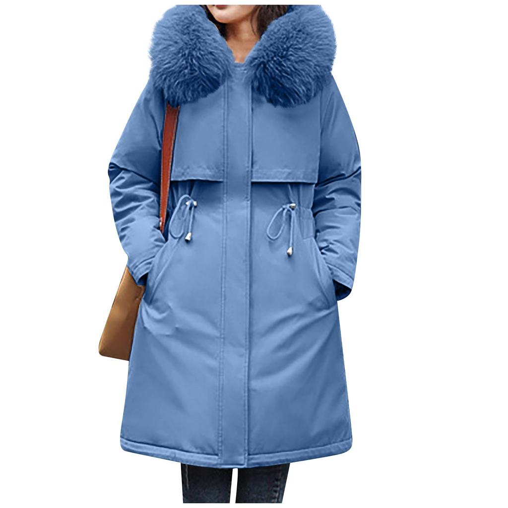 Women's Casual Warm Versatile Large Collar Solid Color Thickened Cotton Coat Jacket