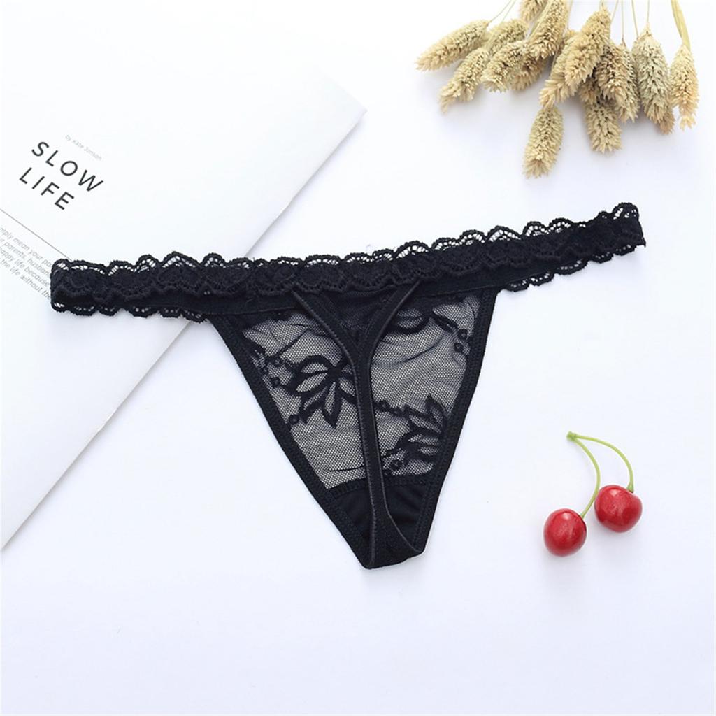 Women's Lace Mesh Sheer Hollow Out Thong Panties Underwear Elastic Waistband Breathable Fabric Comfortable Fit